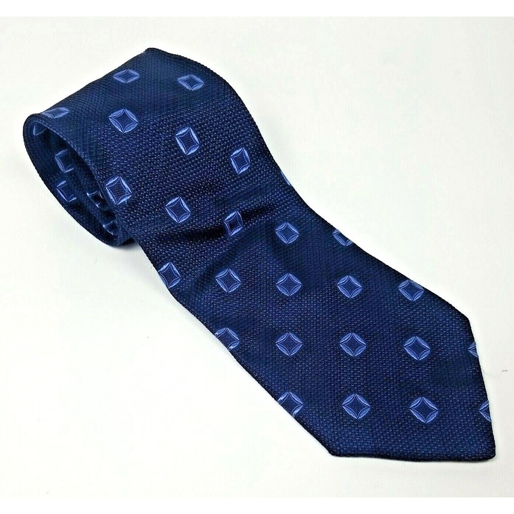 Mondo di Marco Tie, navy blue with geometric dots, silk, lined made Italy